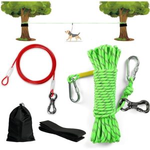 Aystkniet Dog Tie Out Cable for Camping 50ft Reflective Aerial Dog Run with 10FT Runner Lead Dog Lead for Yard Camping Parks Outdoor Events for Large Medium Small Dogs up to 200lbs