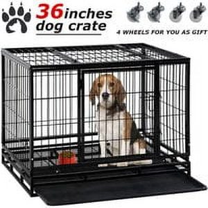 Bestpet 36 Dog Crate Cage with Plastic Tray Double Doors and Locks for Large Dogs Heavy Duty