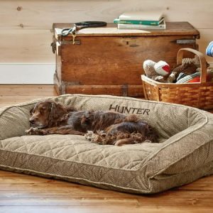 Bolster Dog Bed - Plush Rectangular Dog Beds With Three-Sided Bolster For Leaning Brown Tweed - Large
