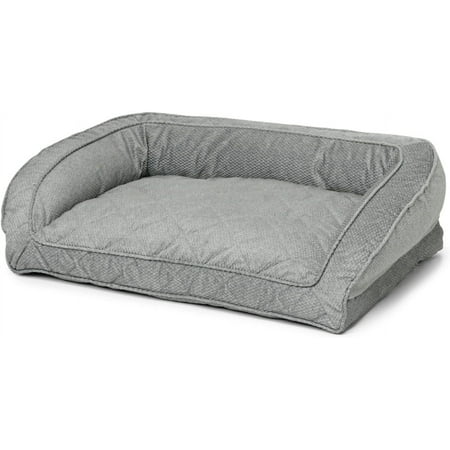 Bolster Dog Bed - Plush Rectangular Dog Beds With Three-Sided Bolster For Leaning Grey Tweed - Medium