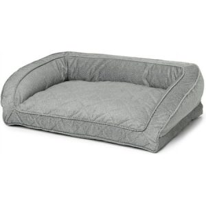 Bolster Dog Bed - Plush Rectangular Dog Beds With Three-Sided Bolster For Leaning Grey Tweed - Small