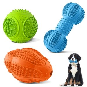 Dog Chew Toys 3 Pack Dog Toys for Aggressive Chewers Large Breed Multifunctional Teeth Cleaning and Gum Massage Tough Dog Toys with Natural Rubber for Large and Medium Dog