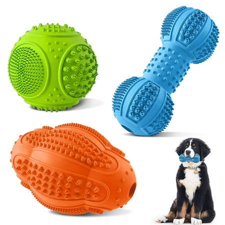 Dog Chew Toys 3 Pack Dog Toys for Aggressive Chewers Large Breed Multifunctional Teeth Cleaning and Gum Massage Tough Dog Toys with Natural Rubber for Large and Medium Dog