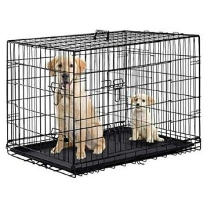Dog Crate Dog Cage Pet Crate 48 Inch Folding Metal Pet Cage Double Door W/Divider Panel Dog Kennel Leak-Proof Plastic Tray Wire Animal Cage