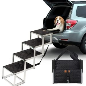 Dog Ramp Portable Dog Steps for Cars and SUV Adjustable Aluminum Dog Stairs Lightweight Pet Ladder with Non-Slip Surface for Trucks Supports to Large Dogs 200-250 Lbs 4/5 Steps