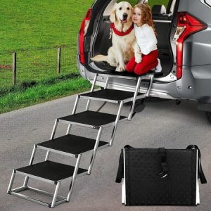 Dog Ramps Dog Ramps for Large Dogs SUV Dog Ramp for Car Dog Stairs for Large Dogs Lightweight Aluminum Foldable Dog Ramp for High Beds Trucks Supports Up To150-200 lbs 5 Steps