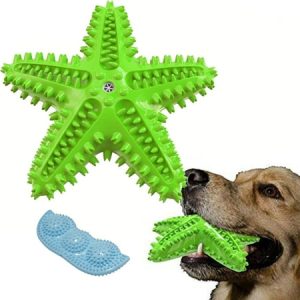 Dog Toothbrush Chew Toy for Teething Chewers Small Medium Breeds Puppy Dogs Durable Squeaky Sound Toys Interactive Throw Toy for Indoor Outdoor Play Teeth Cleaning Yellow
