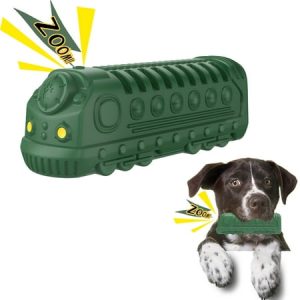 Dog Toys for Aggressive Chewers Nearly Indestructible Tough Squeaky Dog Toys Suitable for Medium Large Breed Milk-Flavored Interactive Teething Chew Toys Durable Natural Rubber Train Shape Dog Toy
