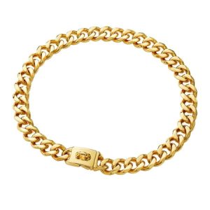 Gold Chain Dog Collar Dog Chain Collars for Medium Large Dogs 19mm Thick Gold Dog Collar Stainless Steel Metal Dog Chain with Buckle 18K Cuban Link Dog Collar Druable Chew Proof Dog Collar