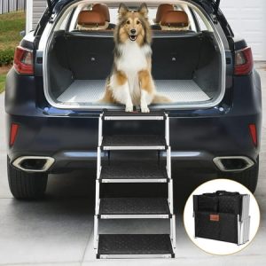 KEERDAO Portable Folding Car Ramp With Increased Nonslip Surface Support up to 200lbs Lightweight Pet Stairs Help Your Senior Large Dog Easy Get In & Out of SUV Truck
