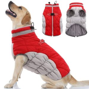 OUOBOB Dog Winter Jacket Cozy Reflective Waterproof Dog Coat Windproof Warm Pet Garment Comfortable Cold Weather Fleece Apparel Outfits with Zipper Closure for Small Medium Large Dogs Puppy Walkin