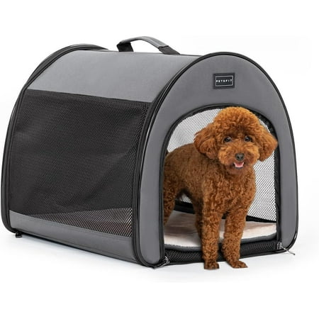 PANGU Portable Dog Crate Arch Design Escape Proof Collapsible Soft Sided Dog Crate Dog Kennel 16 Lx19 Wx16 H Grey