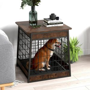 Pefilos 23 Dog Crates for Small and Medium Dogs Wooden Dog Cage Furniture Table Dog Kennel for Indoor Dog House with PVC Tray Brown