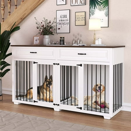 Spacious Dog Crate Furniture w/Convenient Drawers Dog Kennel Solution 72.4