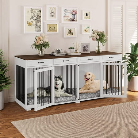 Spacious Dog Crate Furniture w/Convenient Drawers Dog Kennel Solution 92.9