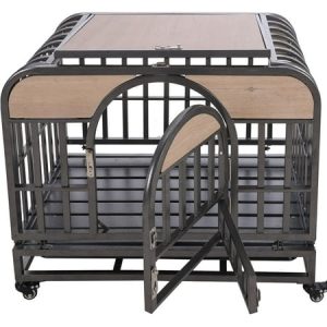 Tabaray Heavy Duty Dog Crate Furniture Style Dog Crate with Removable Trays and Wheels for High Anxiety Dogs Dog Cage Metal Dog Fences for Pet ( Gray 32in)
