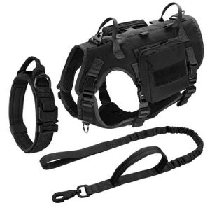 Tactical Dog Harness Leash and Collar set Military Vest Brown Black Rottweiler