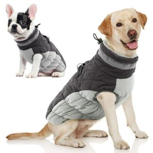 Winter Dog Coat Warm Fleece Dog Jacket for Cold Weather Reflective Zip Up Puppy Dog Padded Vest with Leash Rings Outdoor Pet Sweater Snowsuit Apparel for Small Medium Large Dogs Grey XL