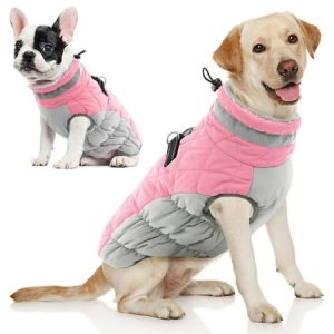 Winter Dog Coat Warm Fleece Dog Jacket for Cold Weather Reflective Zip Up Puppy Dog Snowproof Vest with Leash Ring Outdoor Pet Sweater Snowsuit Apparel for Small Medium Large Dogs Pink XL