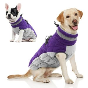 Winter Dog Coat Warm Fleece Dog Jacket for Cold Weather Reflective Zip Up Puppy Dog Sport Vest with Leash Rings Outdoor Pet Sweater Apparel Clothes for Small Medium Large Dogs Purple S