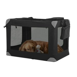 YRLLENSDAN 36 Inch Collapsible Dog Crates for Medium Dogs 3-Door Foldable Dog Crate Collapsible Dog Kennel Soft Dog Kennel Portable Dog Crates with Mesh Windows for Indoor Outdoor Black