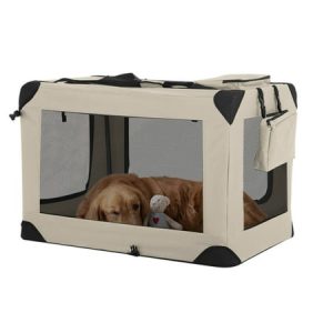 YRLLENSDAN 36 Inch Collapsible Dog Crates for Medium Dogs 3-Door Foldable Dog Crate Collapsible Dog Kennel Soft Dog Kennel Portable Dog Crates with Mesh Windows for Indoor Outdoor Beige