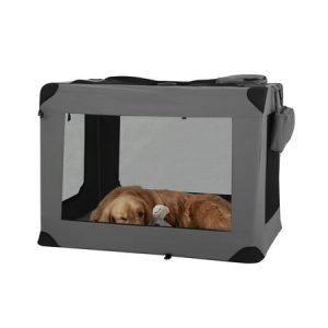 YRLLENSDAN 42 Inch Collapsible Dog Crates for Large Dogs 3-Door Foldable Dog Crate Collapsible Dog Kennel Soft Dog Crates Portable Dog Crate with Mesh Windows for Indoor Outdoor Grey