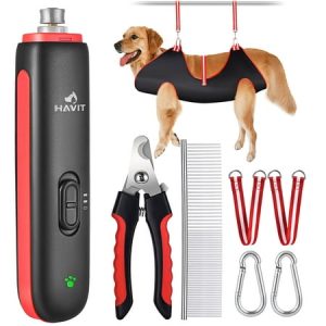 havit Dog Grooming Kit - Ultra Quiet Dog Nail Grinder + Dog Grooming Hammock Set for Large Dogs with Dog Nail Clipper Dog Grooming Harness Grooming Helper for Pet Nails Trimming(51LB-80LB)
