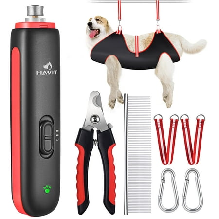 havit Dog Grooming Kit - Ultra Quiet Dog Nail Grinder + Dog Grooming Hammock Set for Large Dogs with Dog Nail Clipper Dog Grooming Harness Grooming Helper for Pet Nails Trimming(81LB-120LB)