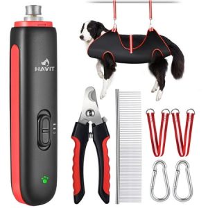 havit Dog Grooming Kit - Ultra Quiet Dog Nail Grinder + Dog Grooming Hammock Set for Large Dogs with Dog Nail Clipper Dog Grooming Harness Grooming Helper for Pet Nails Trimming(41LB-50LB)